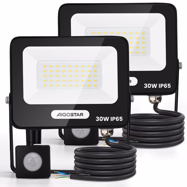 Fari LED da 30 W, 2750 lumen, 4000 K, confezione da 2 pezzi, grado di protezione IP65, con sensore di movimento