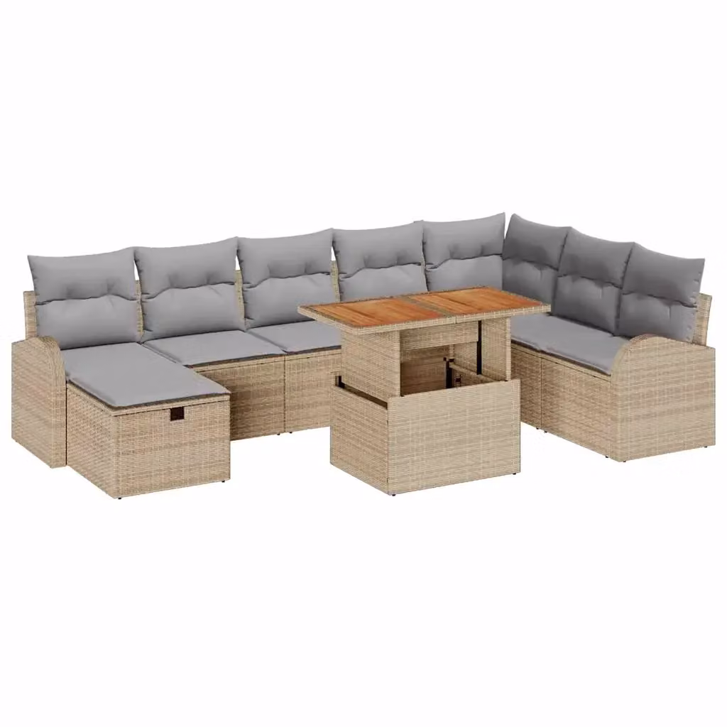 Set Divano da Giardino L-Shape vidaXL in Polyrattan Beige con Cuscini e Tavolino da Esterno – 2
