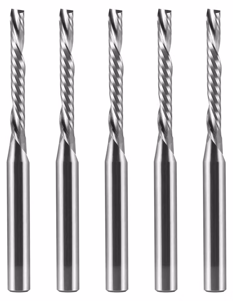 5 frese a fusto di 3,175 mm, con taglio a spirale discendente, lunghezza di taglio di 17 mm