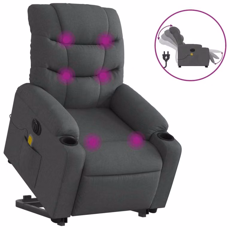Poltrona Alzapersona Massaggi Elettrica Grigio Scuro Tessuto