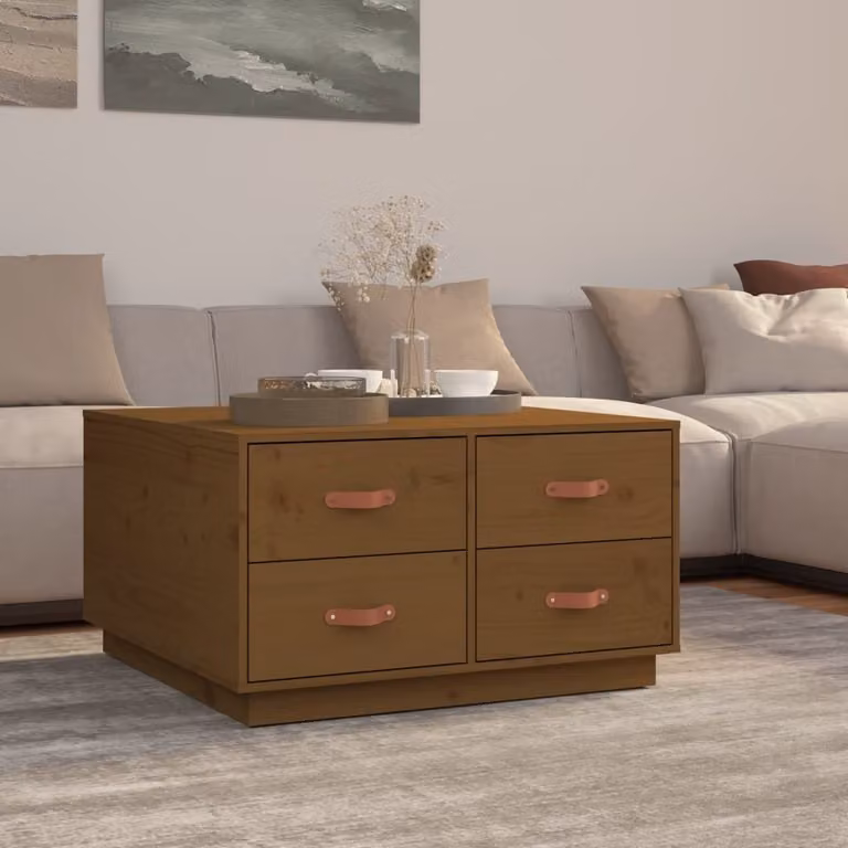 Maison Exclusive - Tavolino da caffè color miele, 80x80x45 cm, in legno massello di pino