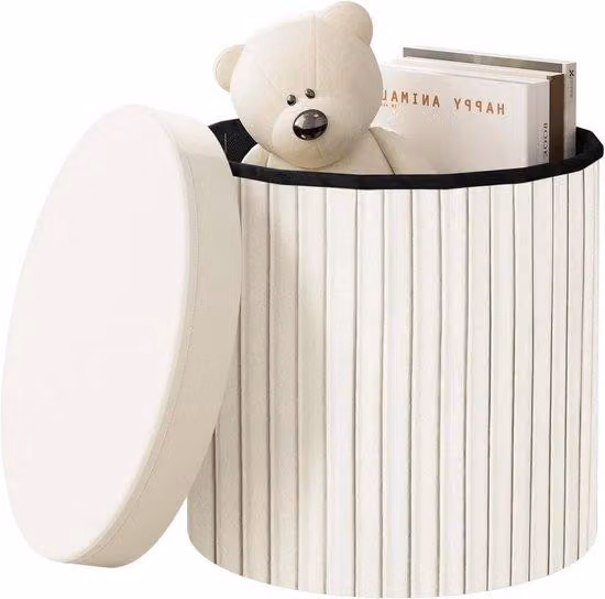 Pouf in velluto e MDF con vano portaoggetti, pouf con coperchio, grigio chiaro