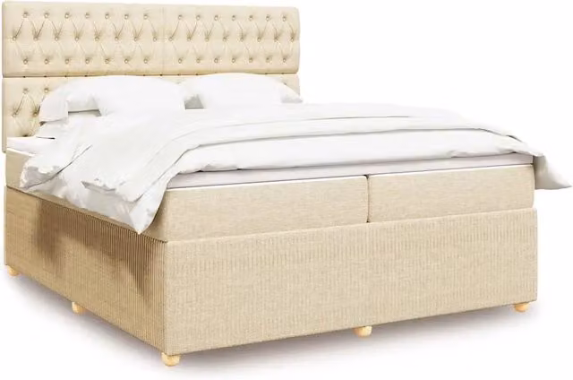 Letto Ibrido vidaXL con Giroletto a Molle e Materasso in Tessuto Beige e Bianco L/P: 200 x 200 cm