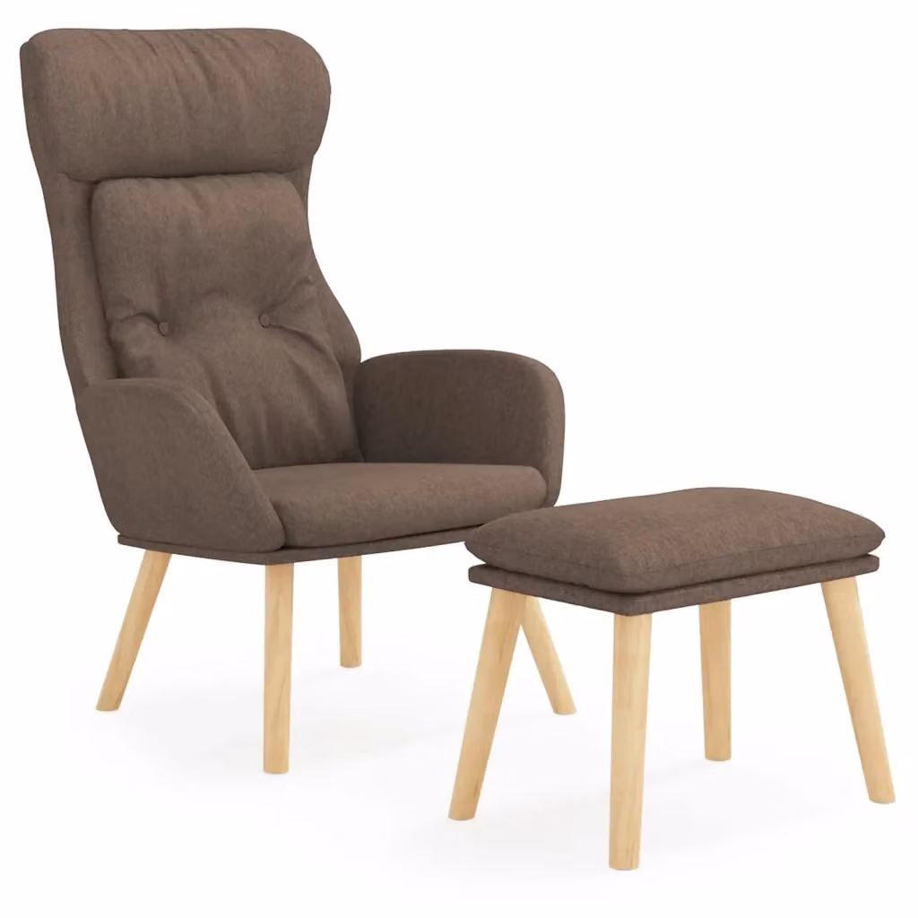Poltrona Relax con Poggiapiedi vidaXL in Tessuto Beige e Marrone con Struttura in Metallo e Legno – 2