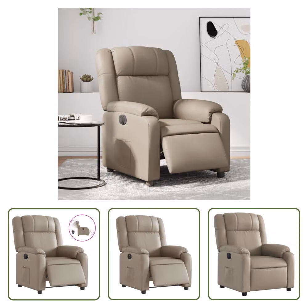 The Living Store Poltrona relax elettrica in Pelle finta marrone cappuccino