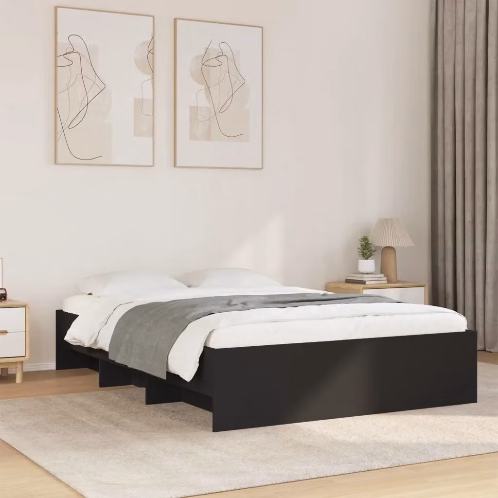 Letto matrimoniale Design In nero in legno multistrato con scomparti laterali L/P/H: 200 x 140 x 35 cm – 2