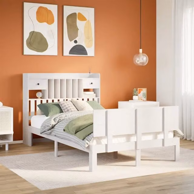 Letto Libreria senza Materasso Bianco 135x190 cm Legno di Pino 3322683