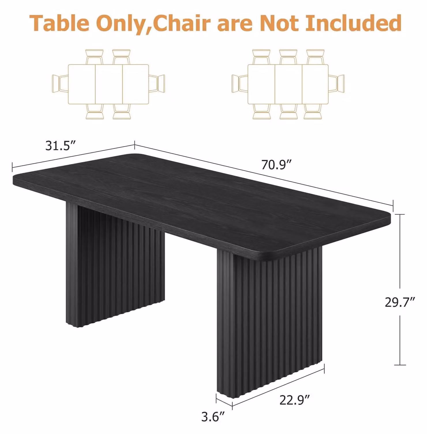Tavolo da pranzo in stile industriale - Tavolo rettangolare da 180 cm per 6-8 persone - Piano in legno - Gambe in metallo nero con motivo a onde ondulate - Colore: nero