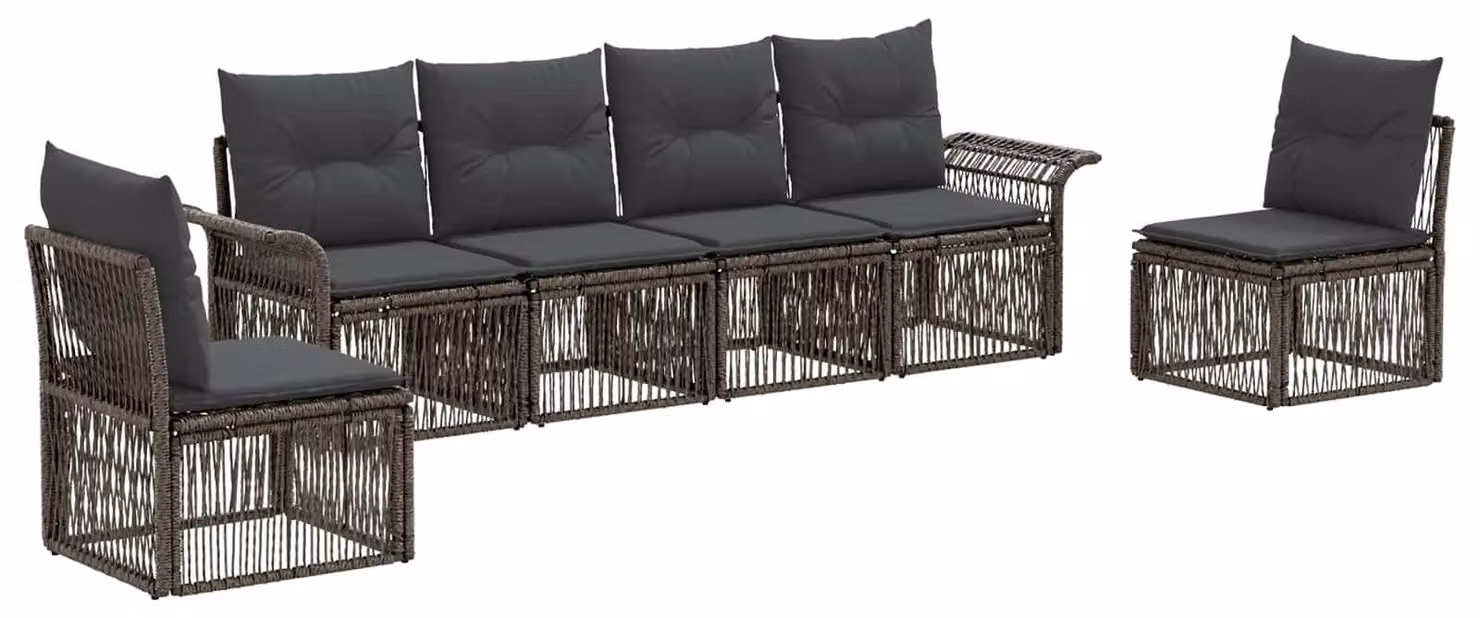 Set di divani da giardino, 6 pezzi, colore grigio, in rattan sintetico