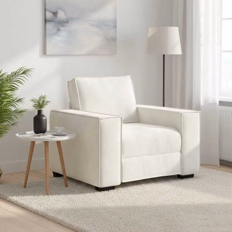 Divano Sedia vidaXL in Velluto Crema con Braccioli L/P/H: 100 x 78 x 84 cm