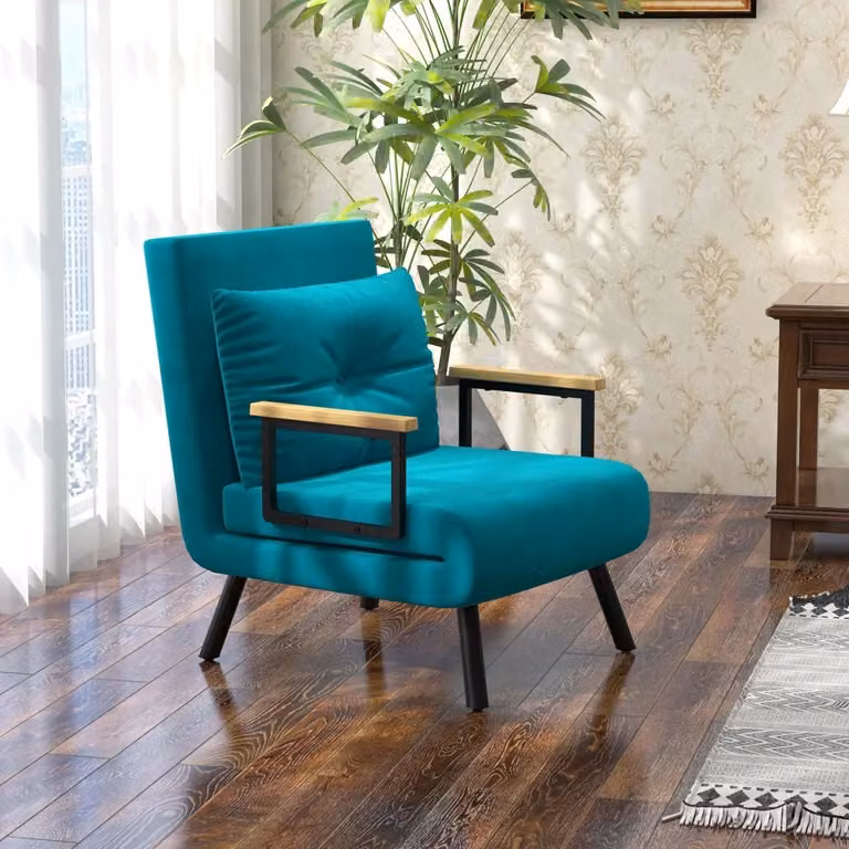 Poltrona Letto Reclinabile Singola GIORDANOSHOP in Velluto Blu con Struttura in Metallo e Imbottitura in Schiuma