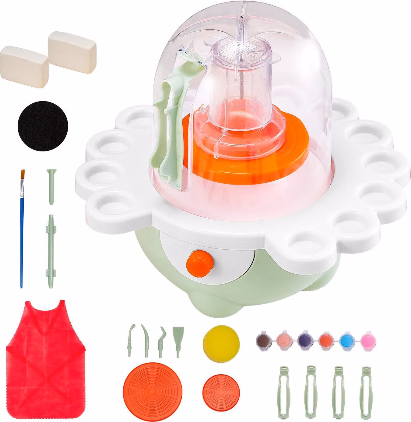 SucceBuy mini tornio da vasaio con piattaforma girevole da 50/80 mm e velocità variabile, tornio elettrico per argilla per principianti, set completo per ceramica con strumenti di scultura, verde fai da te