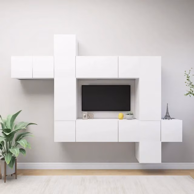 Set Mobili Porta TV 10 pz Bianco in Legno Multistrato 3078737