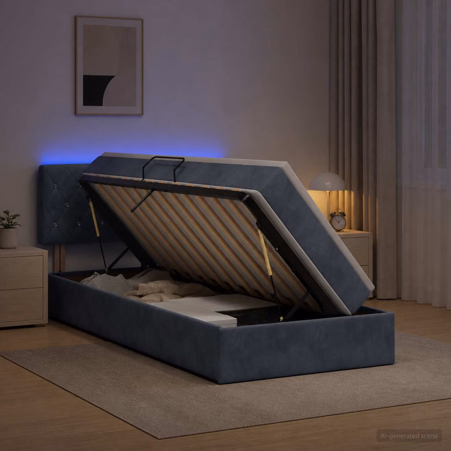 Letto con contenitore e illuminazione LED vidaXL in velluto con materasso, L/P/H: 90 x 190 x 45 cm, Grigio