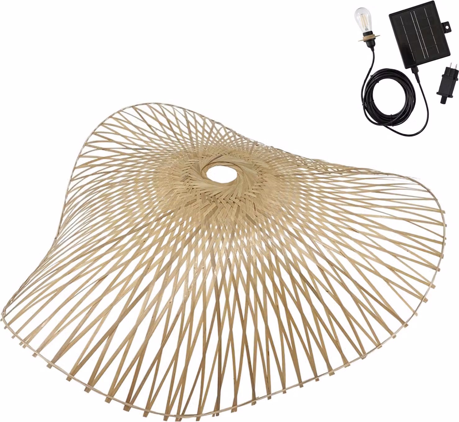 LAIA SOLAR lampada a sospensione solare in bambù naturale con cavo ibrido di alimentazione e solare di 5 m