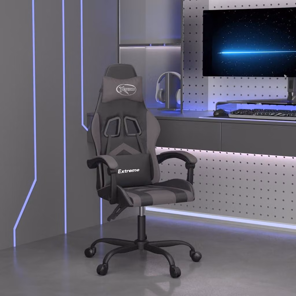 Sedia da Gaming vidaXL Nera e Grigia in Similpelle con Poggiatesta e Ruote