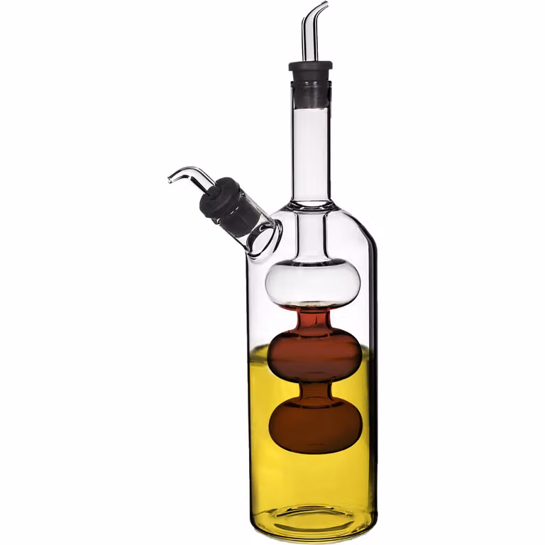 GUSTO CASA Ampolla 2 in 1 per Olio e Aceto in Vetro Borosilicato Trasparente 350 ml