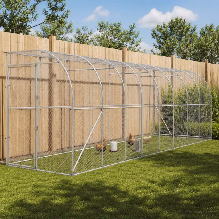 vidaXL Gabbia per Polli Contro il Muro Argento 600 x 150 x 215 cm