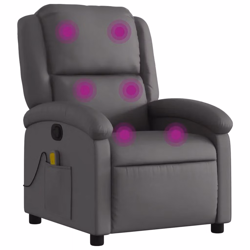 Poltrona reclinabile relax vidaXL in vera pelle grigia con braccioli e leva manuale – 2