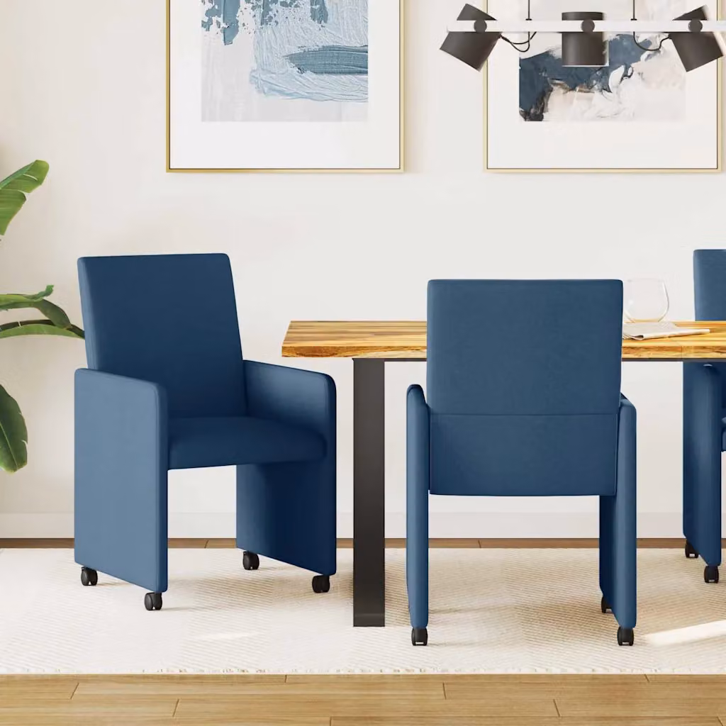 Set di 2 sedie da pranzo vidaXL con ruote in tessuto blu, L 57 x P 66 x H 94 cm – 1