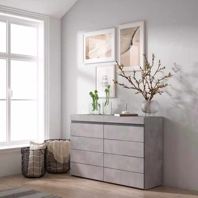 Cassettiera, 114x35x75cm, Camera da letto, Con Stoccaggio, grigio cemento RF3428