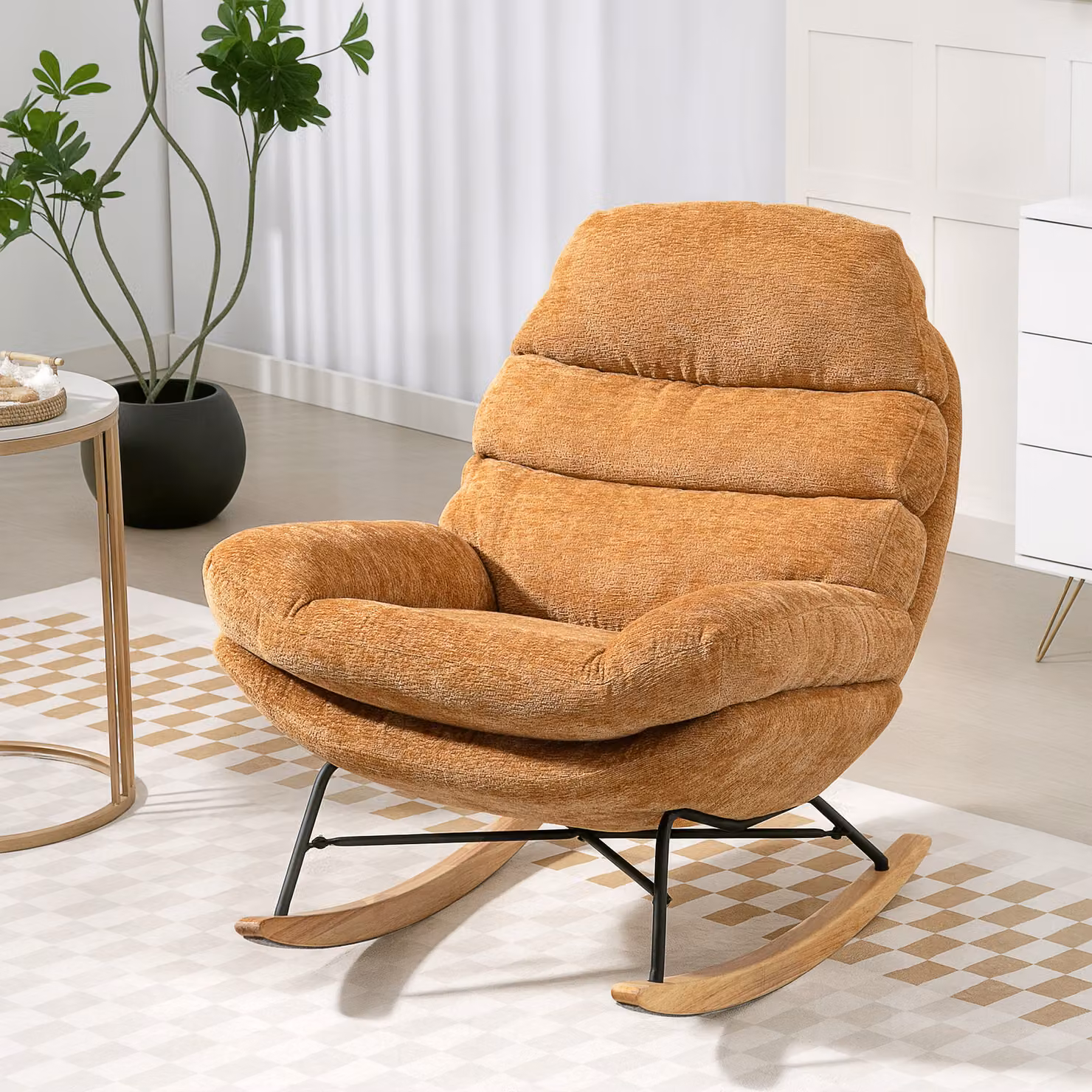 Poltrona imbottita HOMCOM con gambe in acciaio e legno in stile moderno, Giallo – 2