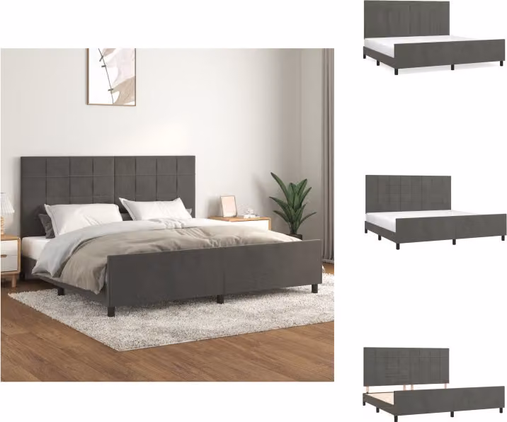 vidaXL Letto con testiera in velluto grigio scuro 200x200 cm - Letti & Reti