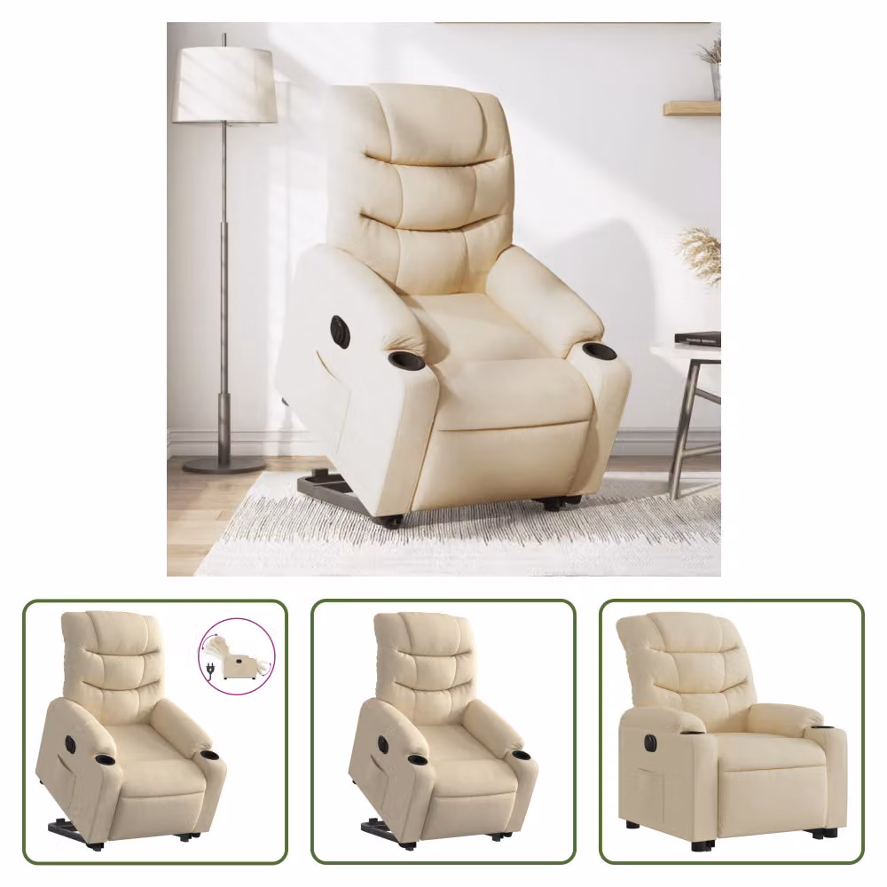 The Living Store Poltrona relax con supporto elettrico in tessuto crema