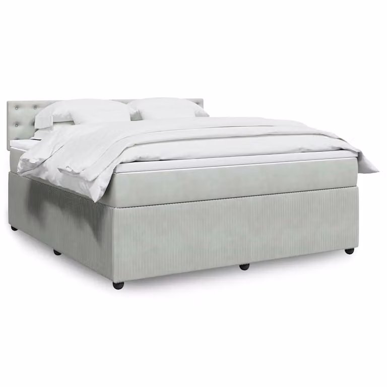 vidaXL Giroletto a Molle con Materasso Ibrido in Velluto Grigio e Bianco L/P: 180 x 200 cm
