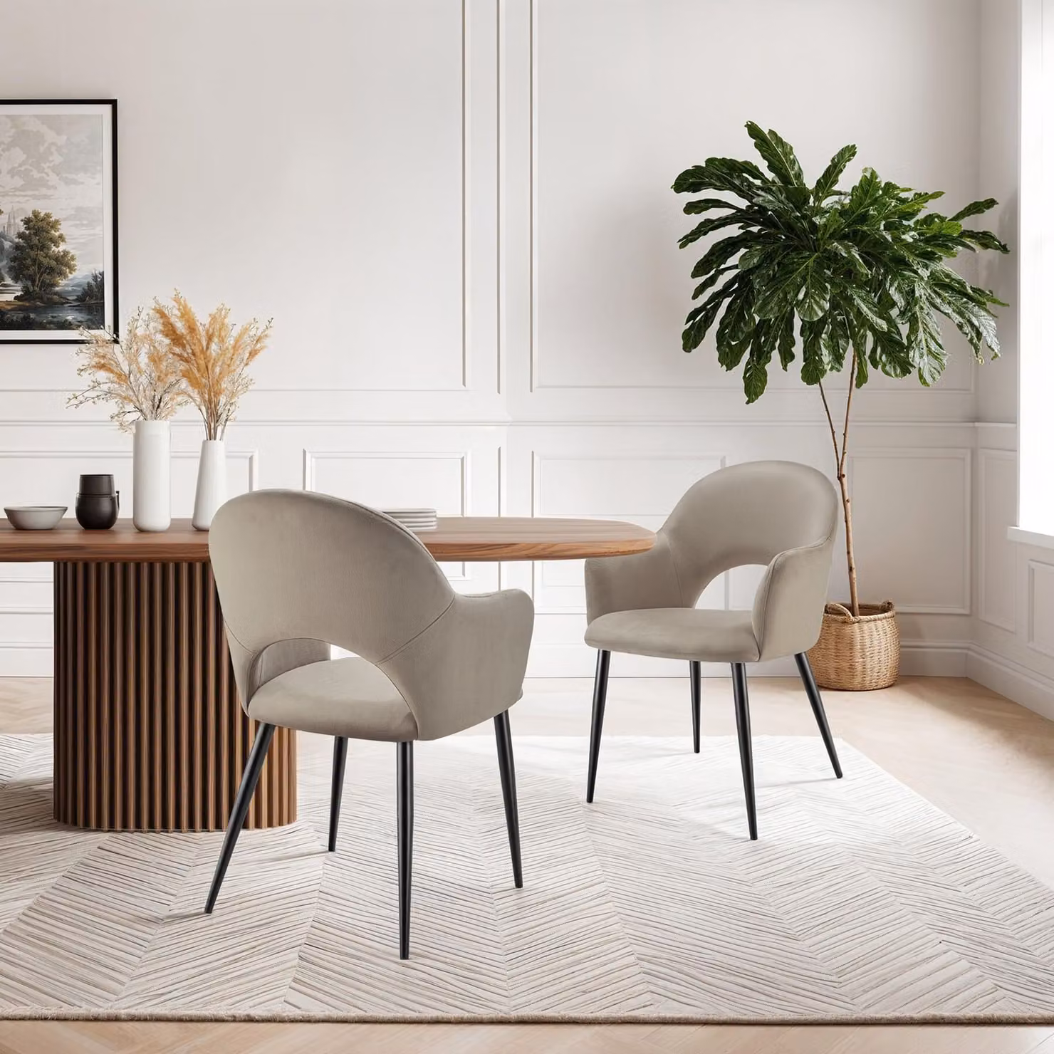 Set di 6 poltrone Sachel TecTake GmbH in velluto beige, design moderno con braccioli e struttura in legno e metallo – 2