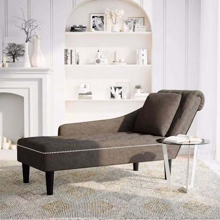 vidaXL Sdraio con Cuscino e Bracciolo Destro Similpelle Grigio Scuro