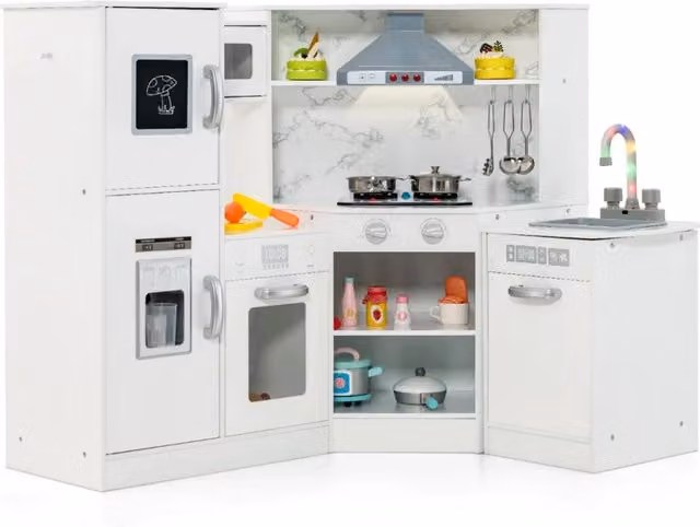 Cucina angolare per bambini in MDF bianco con giocattoli sonori e luminosi L: 100 cm, P: 50 cm, H: 81 cm
