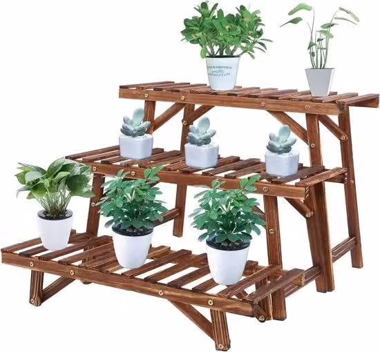 Supporto per piante in legno - 3 cesti in legno sovrapposti e stivellabili per piante indoor e outdoor - portapianta per patio giardino - set da 3