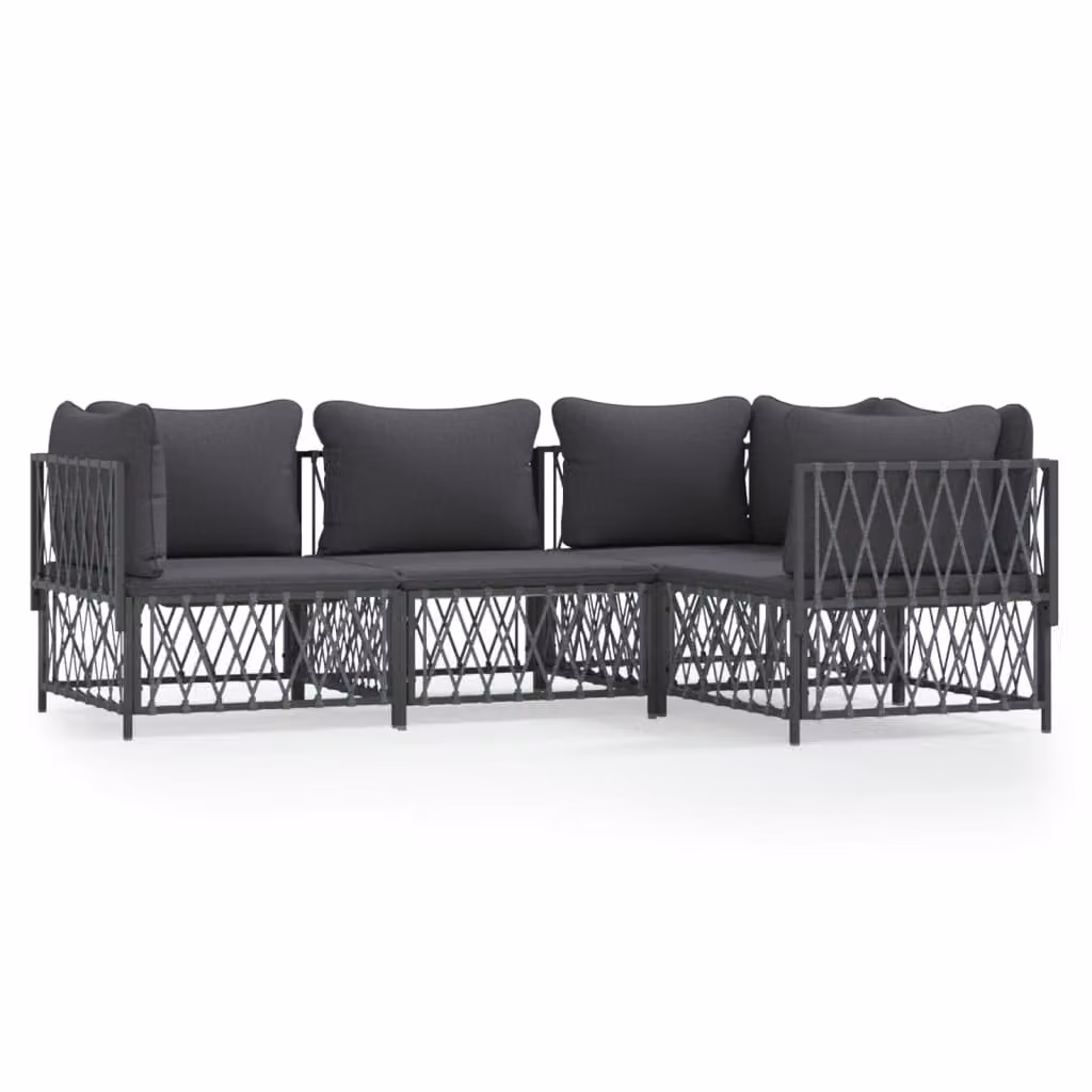 Set Salotto da Giardino 4 pz con Cuscini in Acciaio Antracite