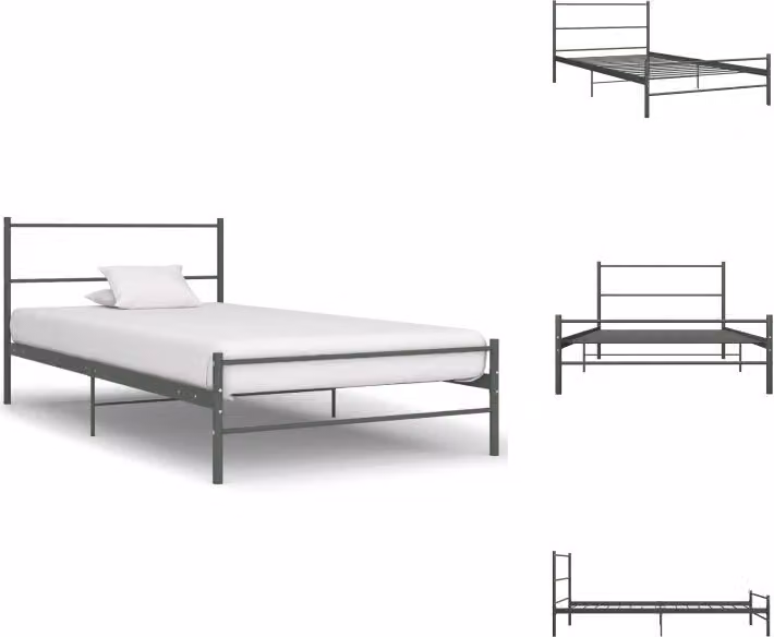 vidaXL Struttura letto in metallo grigio 100 × 200 cm - Letti e strutture letto