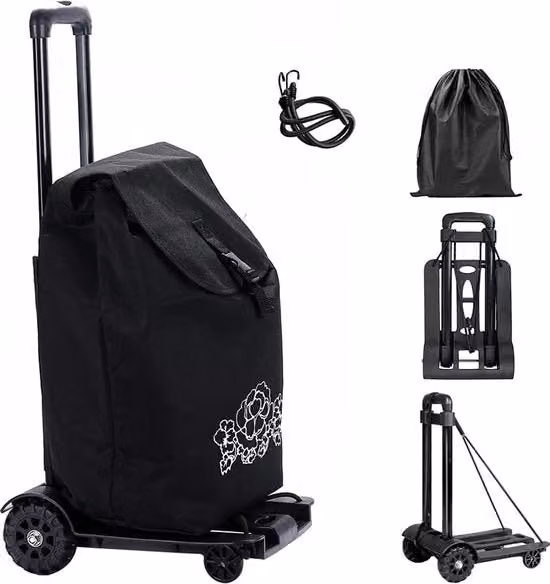 Carrello pieghevole, 50 kg, carrello portatile pieghevole, con ruote compattabili, mini-carrello di trasporto, carrello con manico telescopico, per uso domestico, ufficio, shopping, viaggi (02)