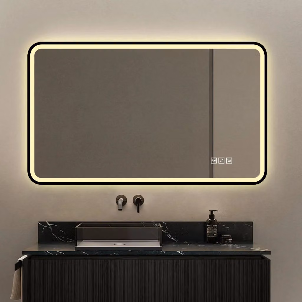 Specchio da bagno LED REDOM nero, rettangolare in vetro e metallo con touch switch e luce dimmerabile, L: 70 cm, H: 90 cm – 2