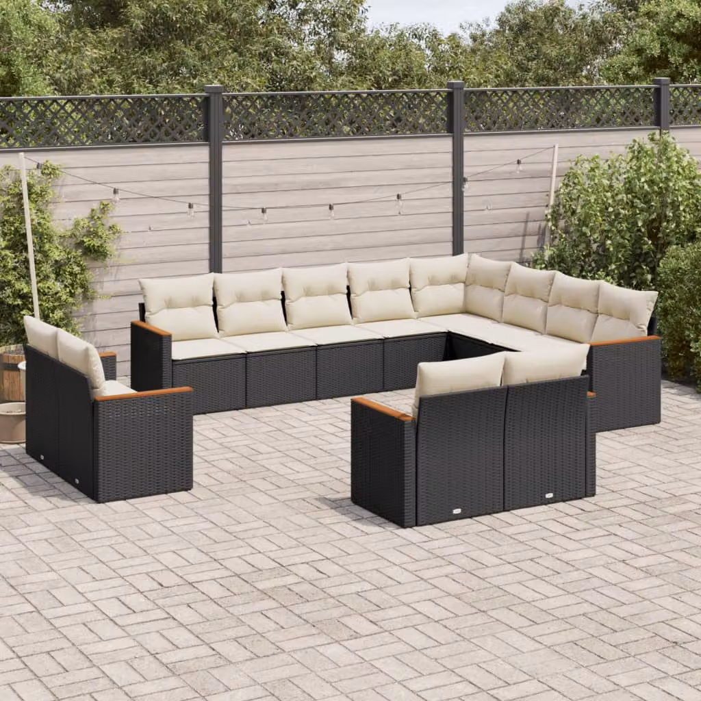 Set di divani da giardino vidaXL a forma di U composto da 12 pezzi in polyrattan nero con cuscini inclusi – 1