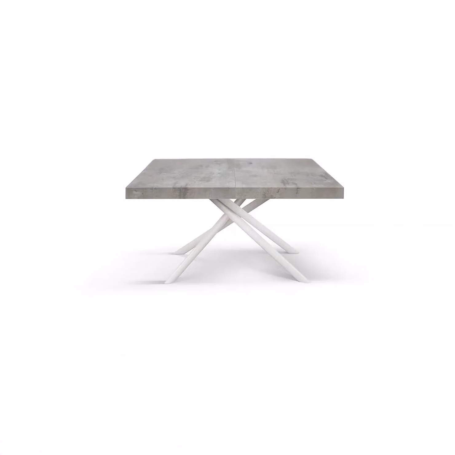 Tavolo CARRARA in legno, finitura grigio cemento e base in metallo verniciato bianco, allungabile 180×90 cm - 260×90 cm
