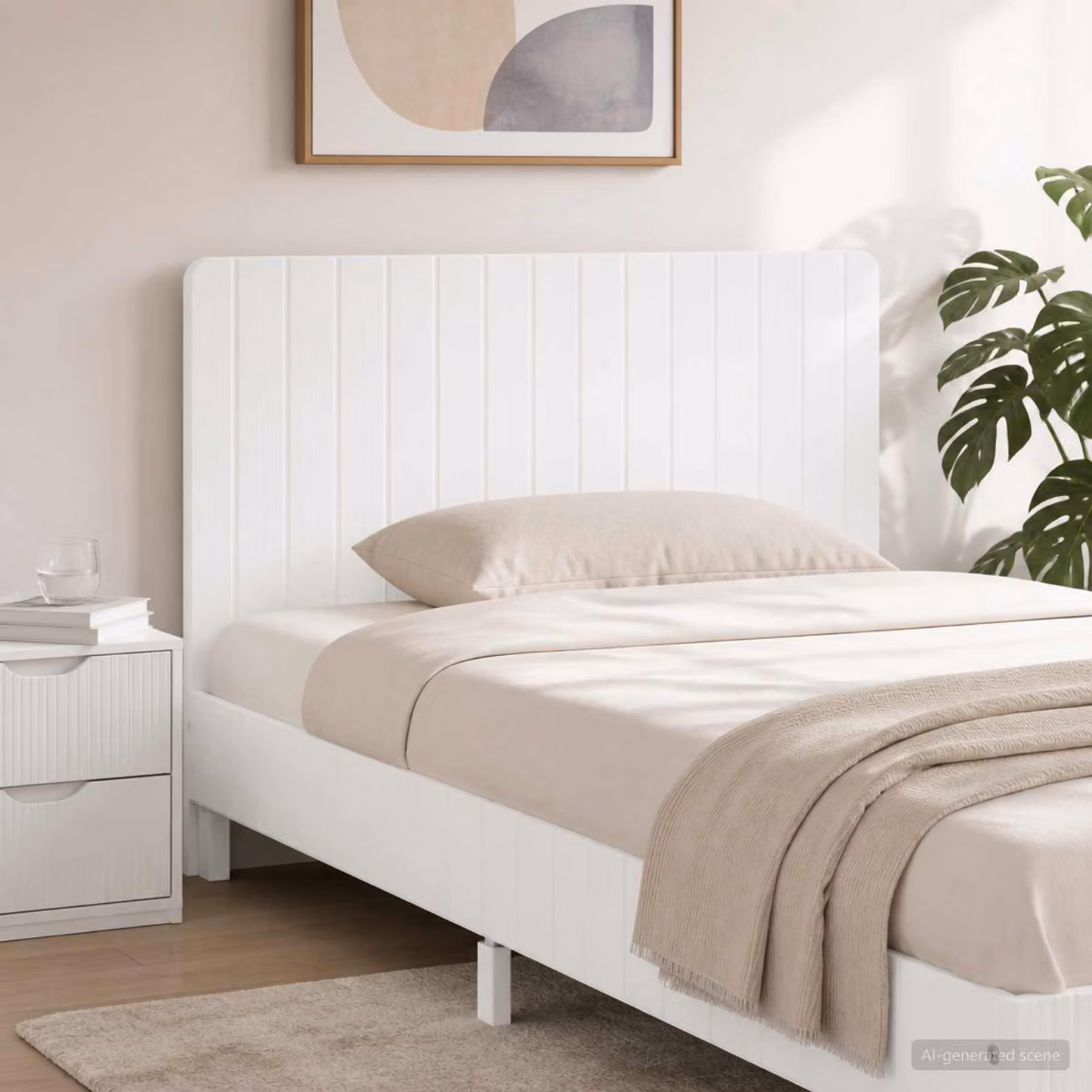Testiera da muro vidaXL ZWOLLE in legno ingegnerizzato bianco con ripiano integrato e scomparti laterali