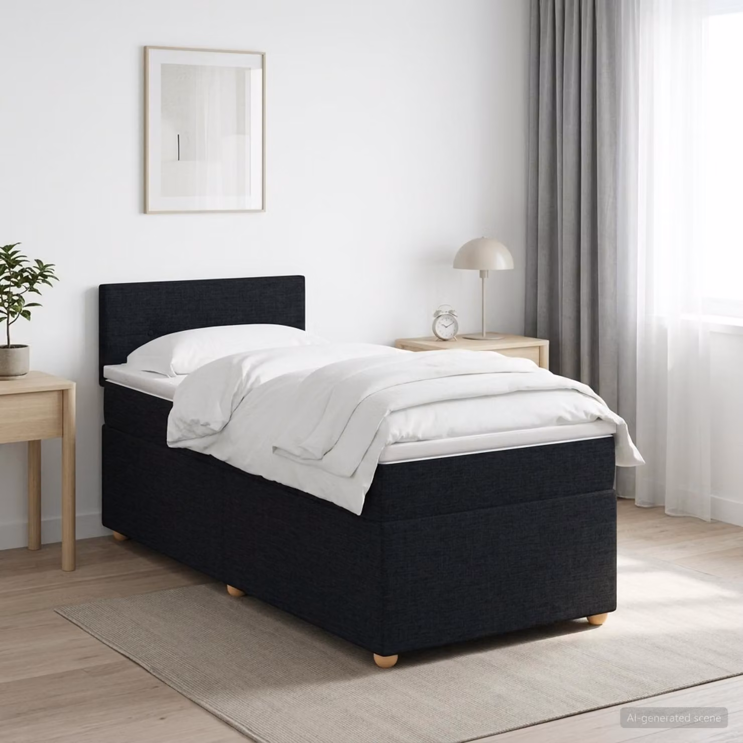 Letto box spring vidaXL con materasso in tessuto nero L/P: 190 x 90 cm
