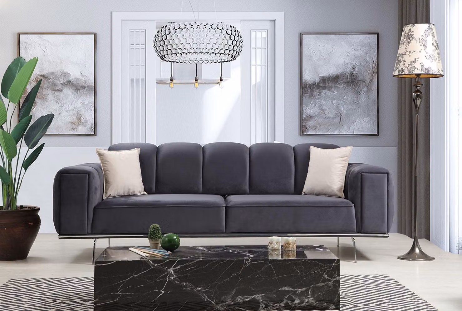 Moderne Dreisitzer Couch Stoffsofa Polstersofa Grau Sofa Stoff 3 Sitz