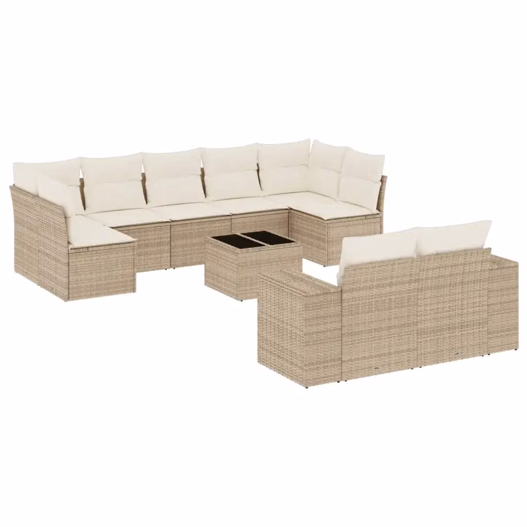 Set Divano da Giardino Moderno VIDAXL in Polyrattan con 10 Cuscini Beige – 2