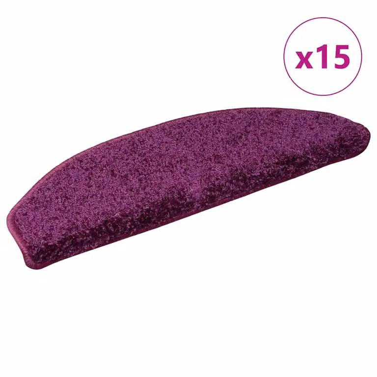 Set di 15 tappetini per scale semicircolari vidaXL, colore viola, antiscivolo e fonoassorbenti, L: 65 cm, P: 40 cm, H: 4 cm