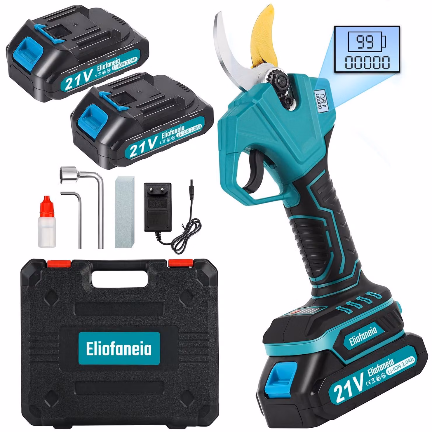 Potatore elettrico - Batteria da 21 V - Diametro di taglio di 30 mm - Manico in ABS e gomma