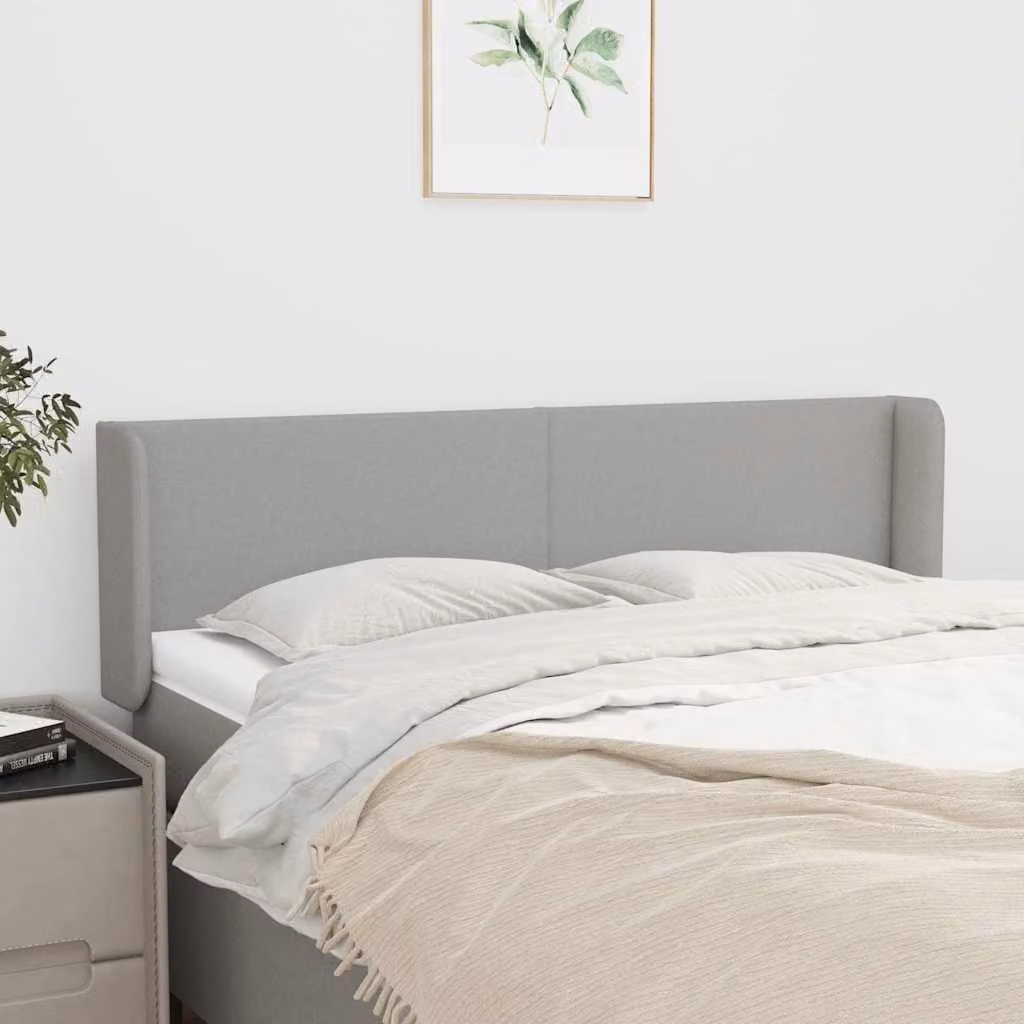 Testiera ad orecchio vidaXL in tessuto grigio chiaro con struttura in legno L: 147 cm, P: 16 cm, H: 78-88 cm