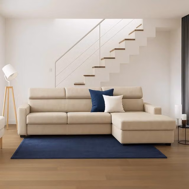 Divano ad angolo Ameno TALAMO ITALIA con chaise longue contenitore a destra, rivestimento in tessuto beige, L: 280 cm, P: 95 cm, H: 85 cm