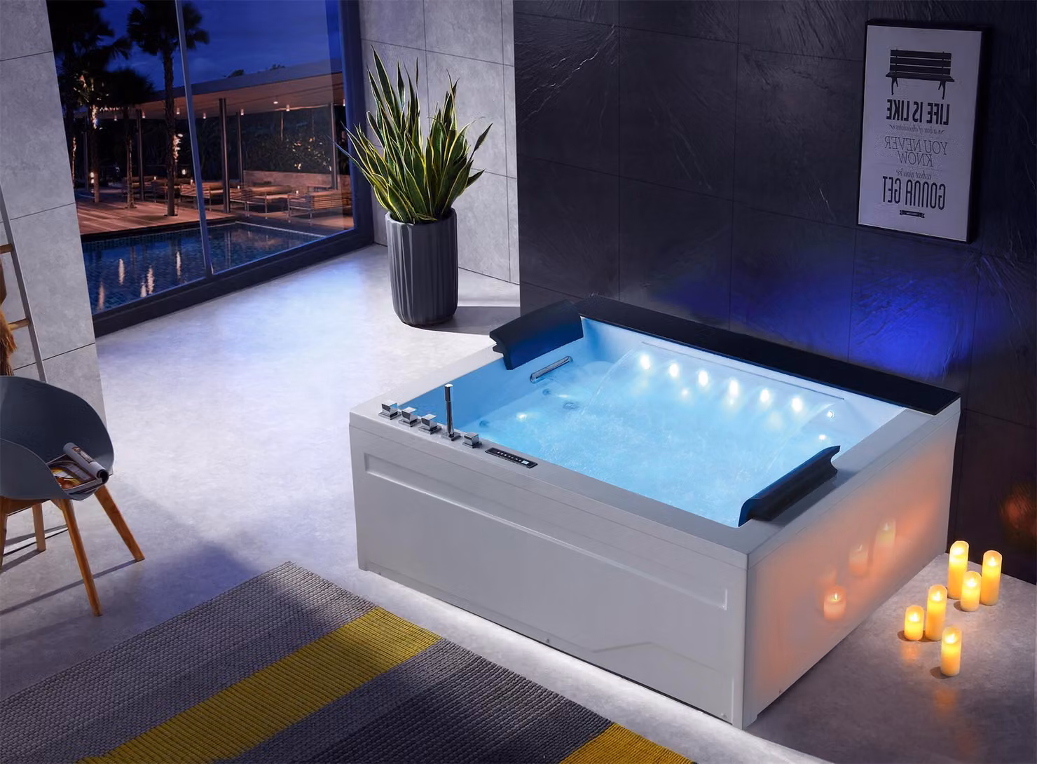 Whirlpool Badewanne 2 Personen Wanne Led Beleuchtung Hydrotherapie