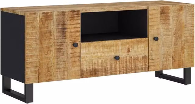 Mobile TV moderno in legno di mango e MDF marrone per soggiorno, camera da letto o sala da pranzo, L: 105 cm, P: 33,5 cm, H: 46 cm