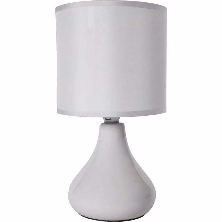 DICTROLUX Lampada da tavolo in ceramica grigia con paralume in tessuto, Altezza: 26 cm